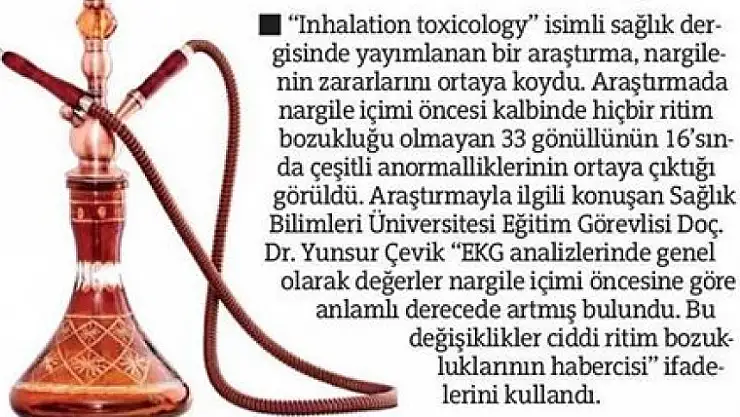 Bir seans nargile içimindeki nikotin miktarı 50 sigaradakine eş değer