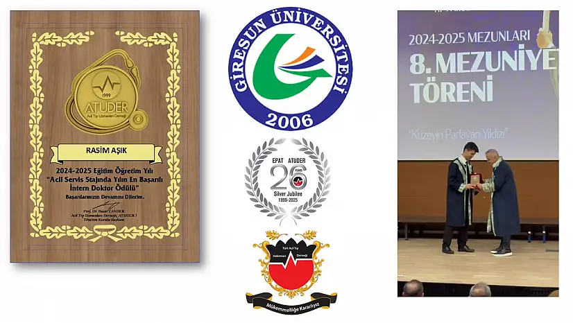 Giresun Üniversitesi Tıp Fakültesi 2024 - 2025 Eğitim Öğretim Yılında ' Acil Tıp Stajında En Başarılı intern Doktor ' ödülüne Dr. Rasim AŞIK layık görüldü.