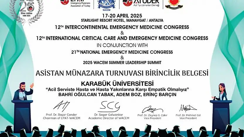 21. Ulusal Acil Tıp Kongresi Münazara Turnuvası dalında dereceye girenler.